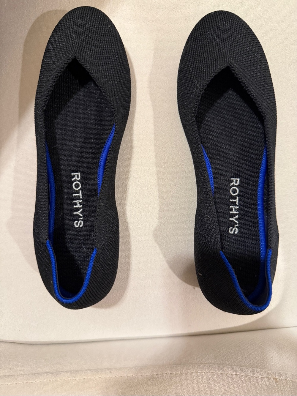 Rothy’s The Flat | Women’s Size 6.5 | Black with Cobalt Blue Interior